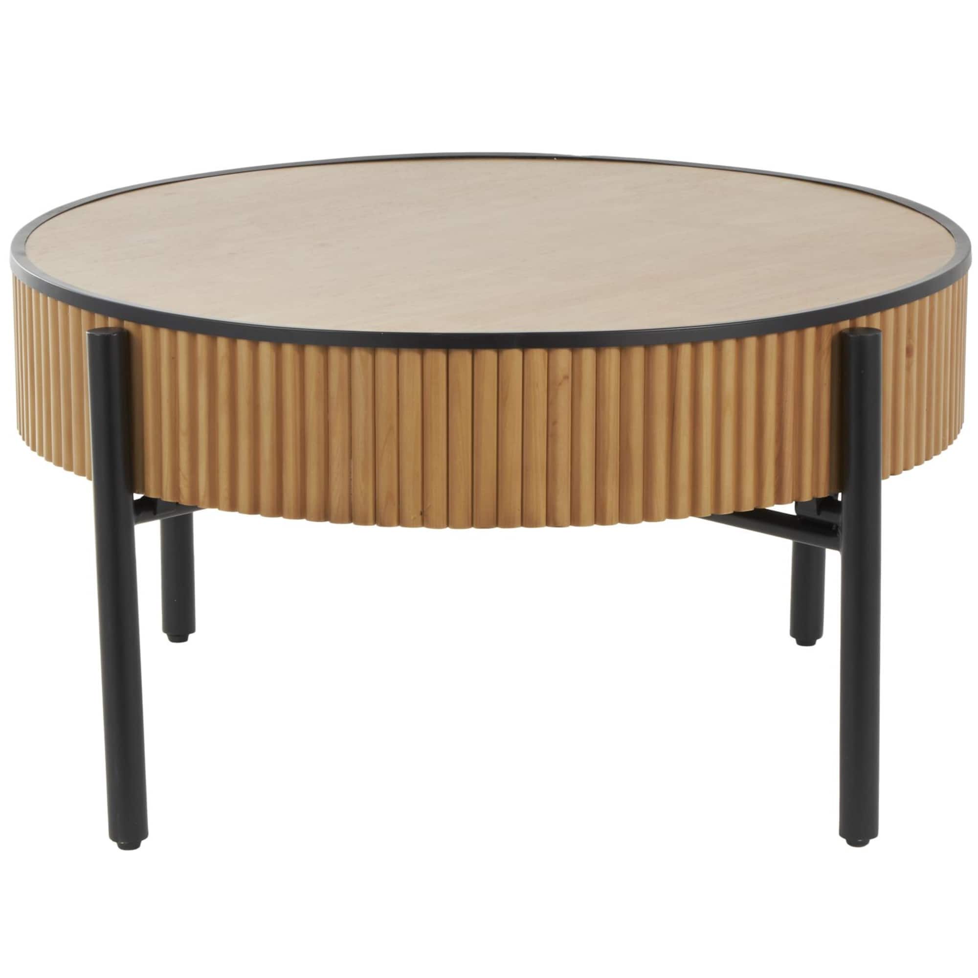 32" Brown Wooden Handmade Slatted Coffee Table with Black Legs